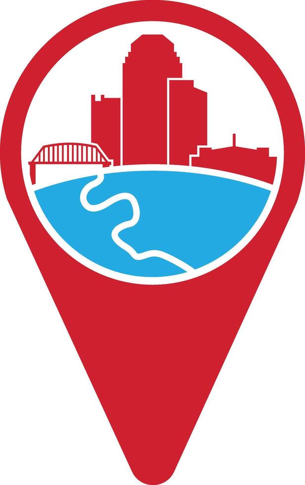 Location mark logo design with cityscapes in the pin tag vector