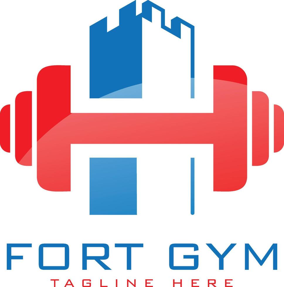 Gym logo design with fort icon vector
