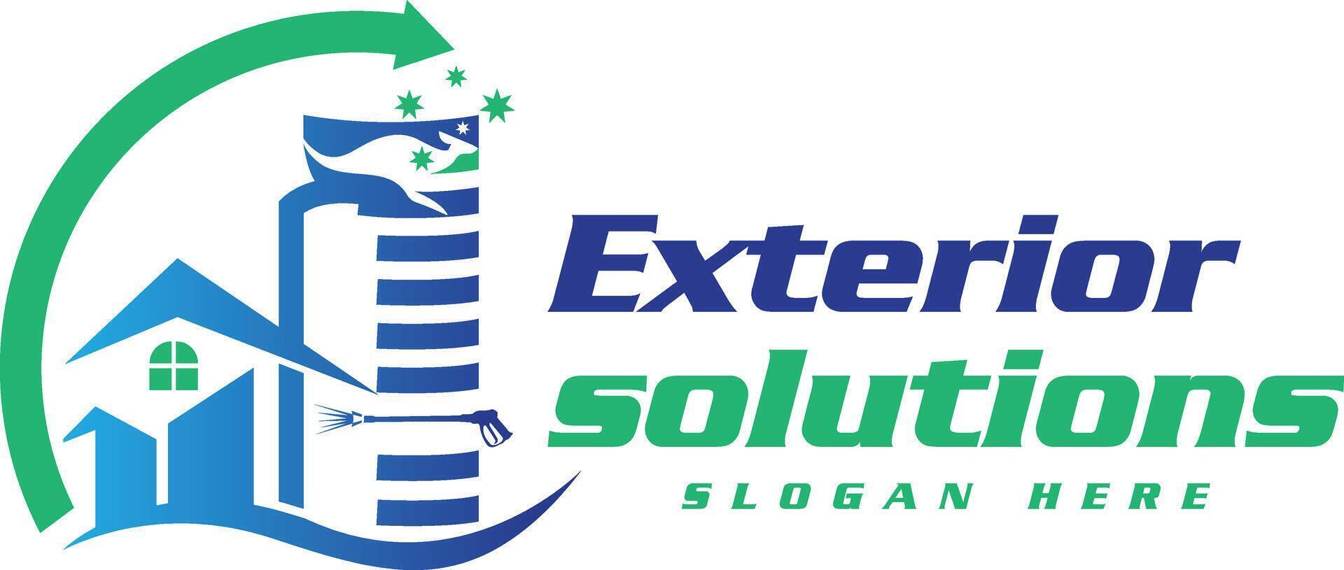 Building exterior solutions and cleaning logo design with icons vector