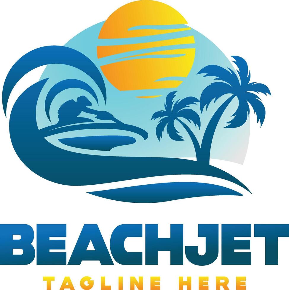 Beach fun summer logo design with jet ski vector
