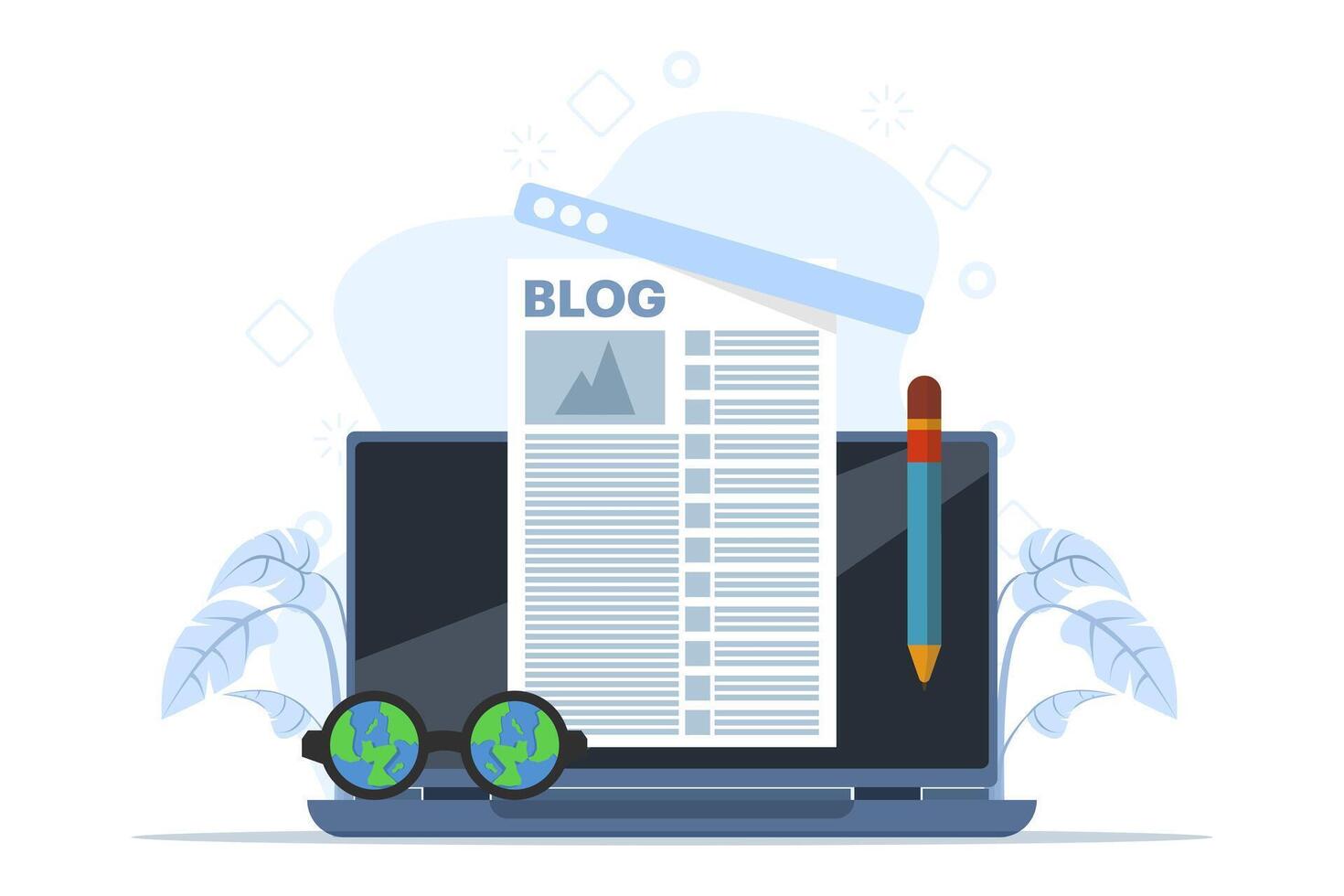 Blog article creation concept, content writer. freelance business and marketing. Creative writing. Copy author. Content management. learn online education about storytelling, copywriting, and seo. vector