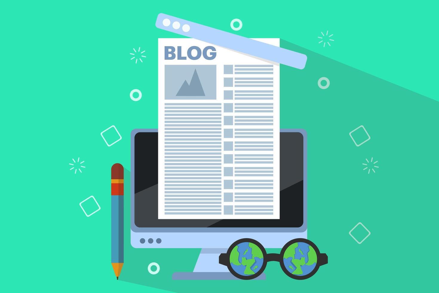 Blog article creation concept, content writer. freelance business and marketing. Creative writing. Copy author. Content management. learn online education about storytelling, copywriting, and seo. vector