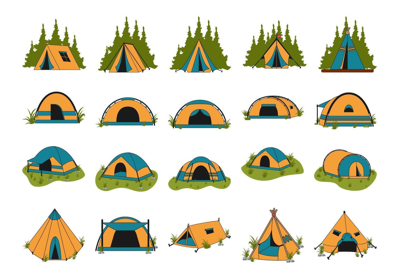 Camping Tent Illustration Element Set vector