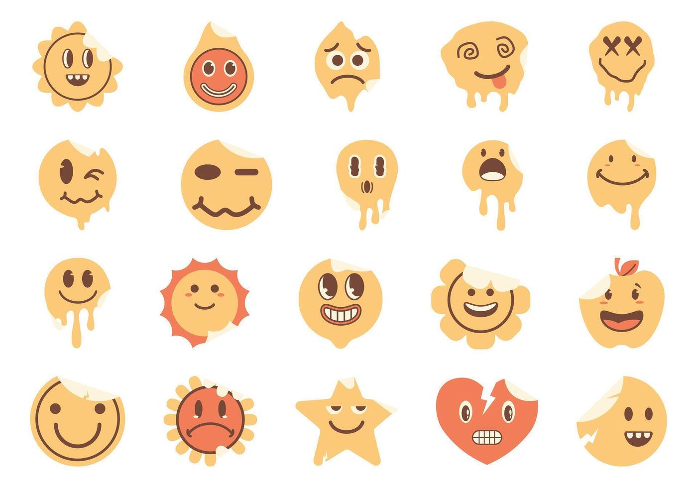 Emoticon Retro 90's Sticker Element Set vector