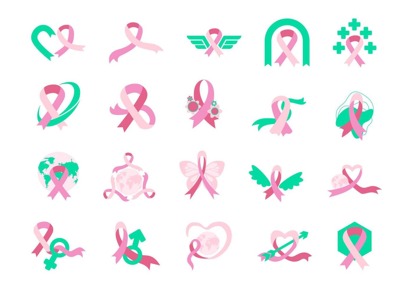 Cancer Logo Ribbon Element Set vector