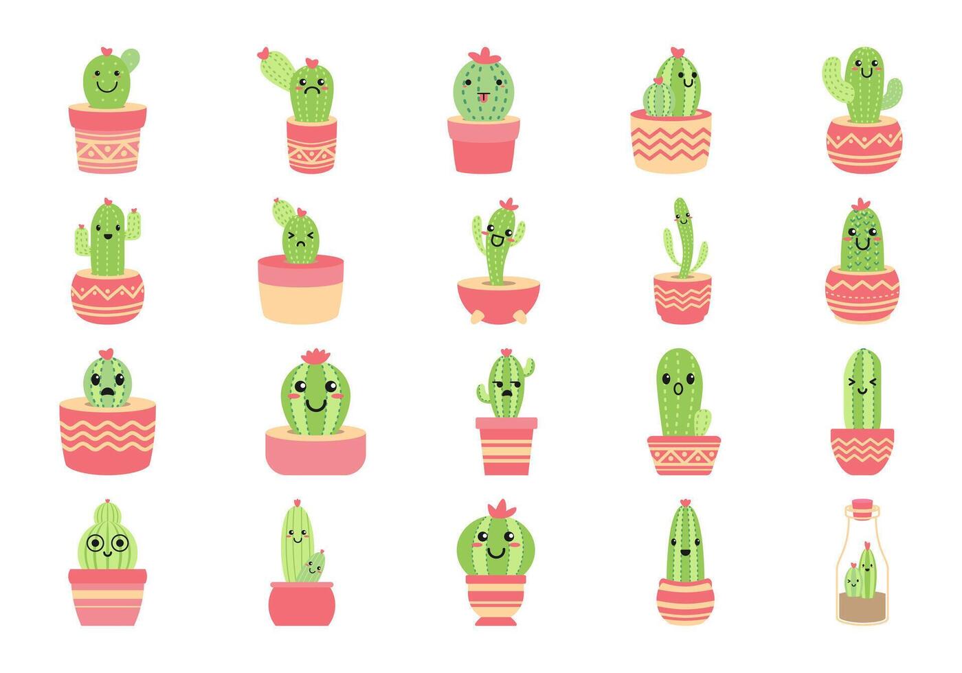 Minimalist Cute Cactus Element Set vector