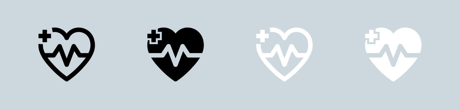 Heart beat icon set in black and white. Health signs illustration. vector