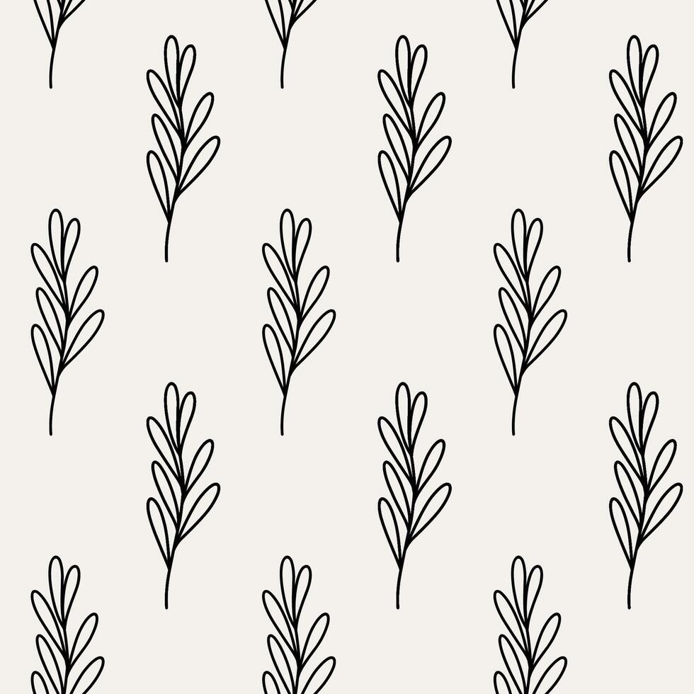 Minimalistic botanical seamless pattern. hand-drawn illustration in doodle style. Perfect for decorations, wallpaper, wrapping paper, fabric. Floral background. vector