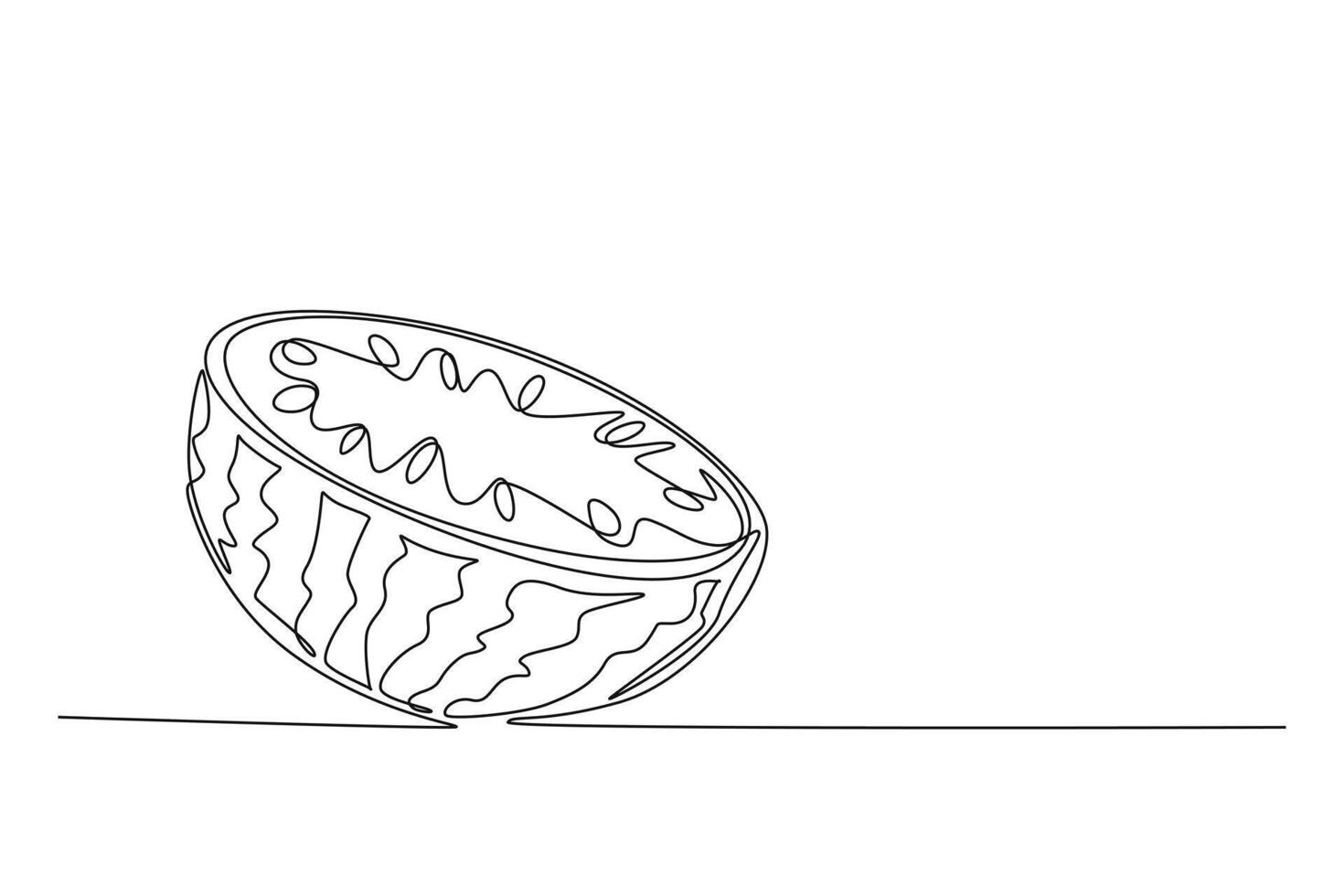 Continuous one line drawing sliced healthy organic watermelon for orchard logo identity. Slice of red fresh fruitage concept for fruit garden icon. Single line draw design graphic illustration vector