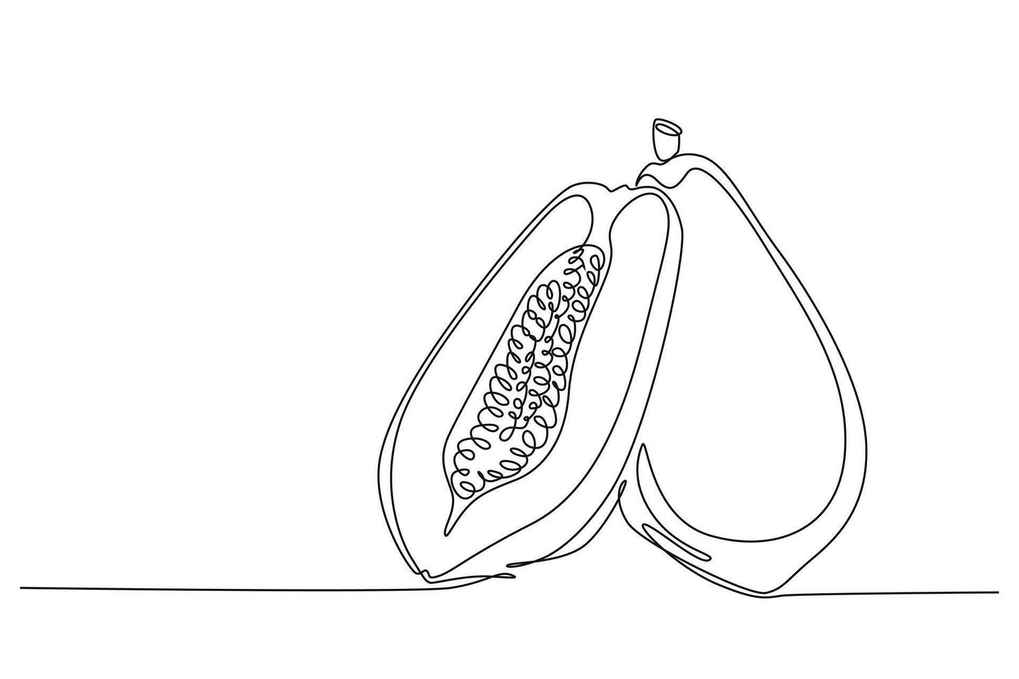 Single continuous line drawing half sliced and whole healthy organic papayas for orchard logo. Fresh summer fruitage concept fruit garden icon. Dynamic one line draw graphic design illustration vector