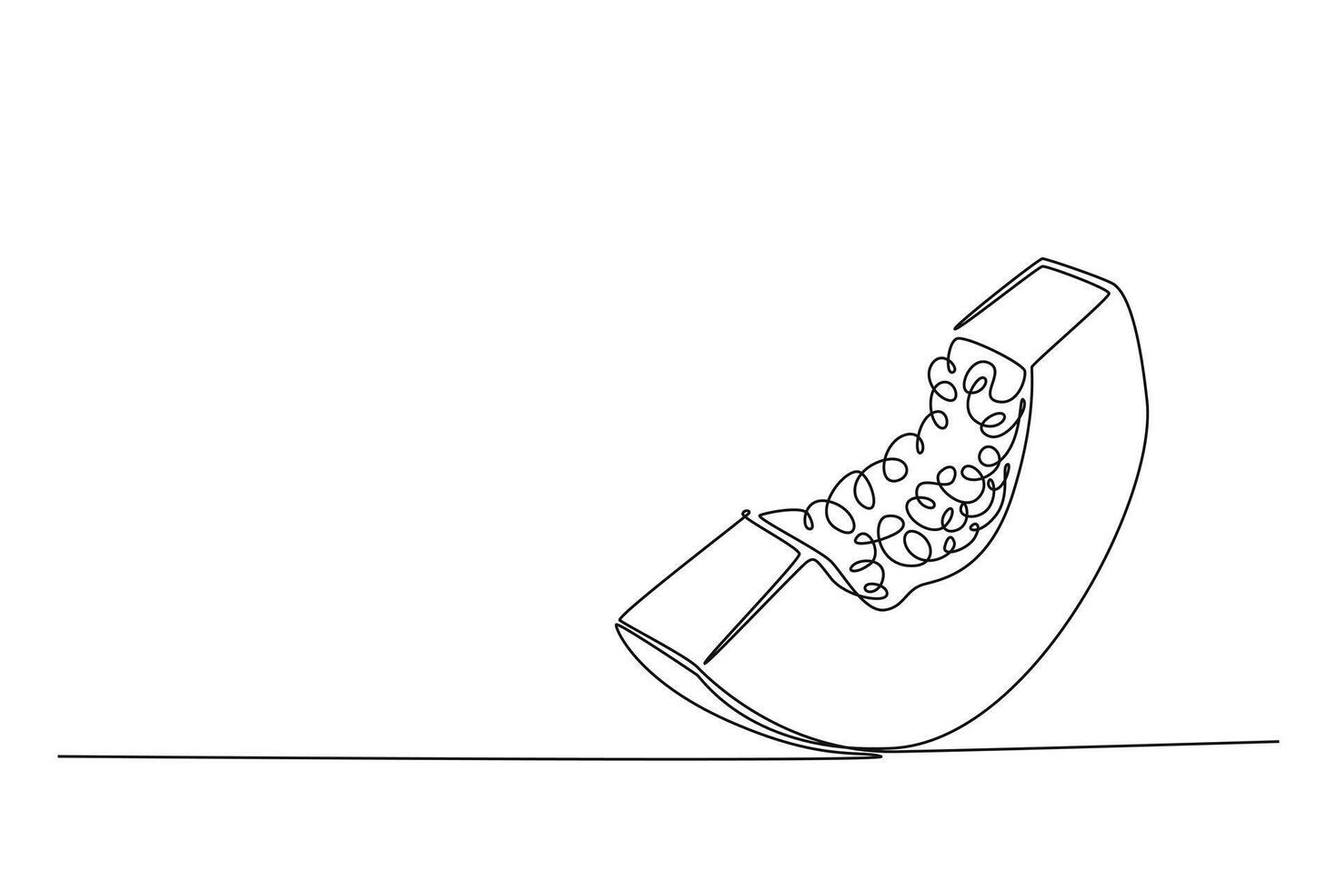 Continuous one line drawing of sliced healthy organic papaya for orchard logo identity. Slice of freshness fruitage concept for fruit garden icon. Single line draw design graphic illustration vector