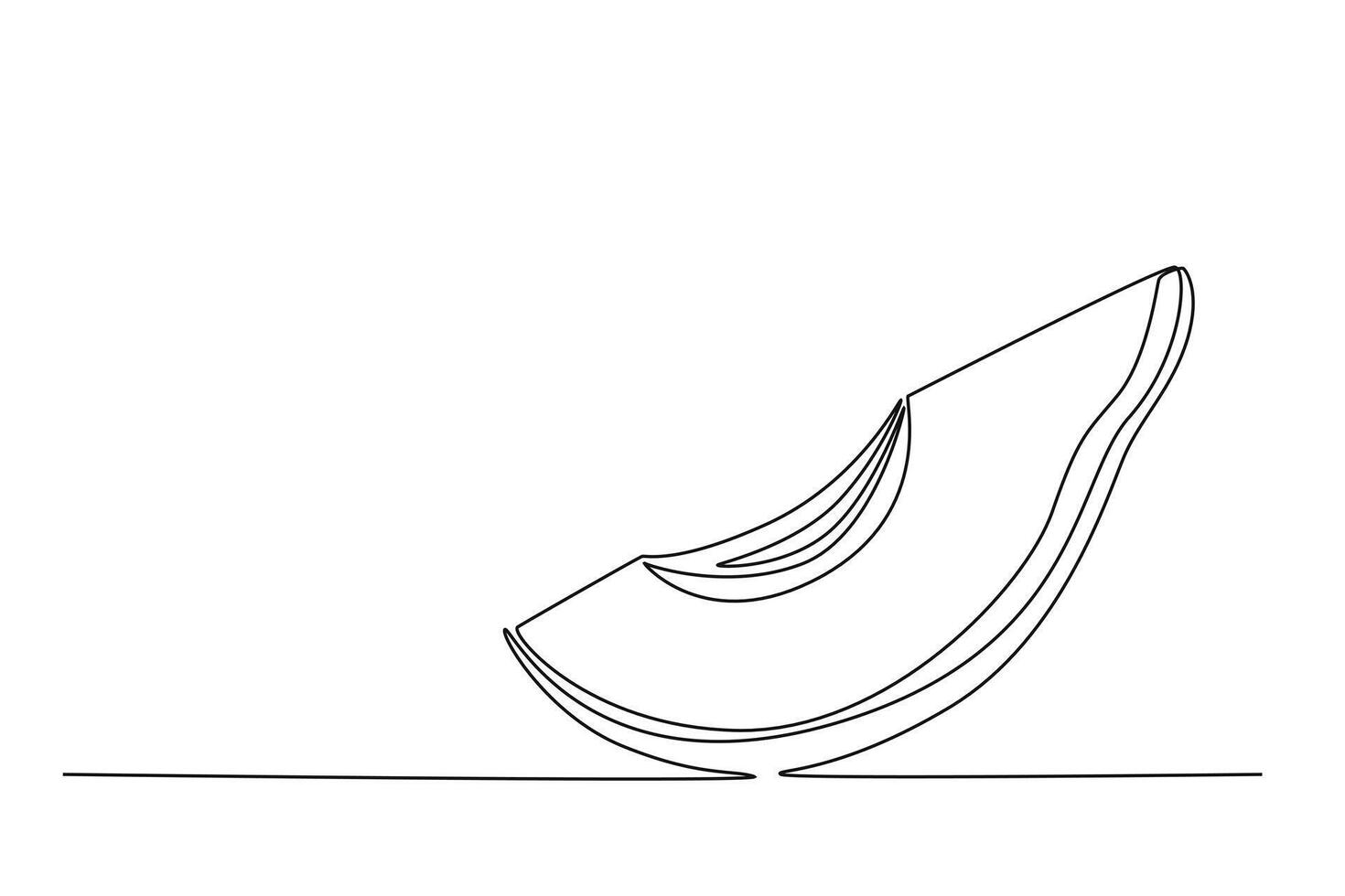 Single continuous line drawing sliced healthy organic avocado for orchard logo identity. Fresh summer fruitage concept for fruit garden icon. Dynamic one line draw graphic design illustration vector
