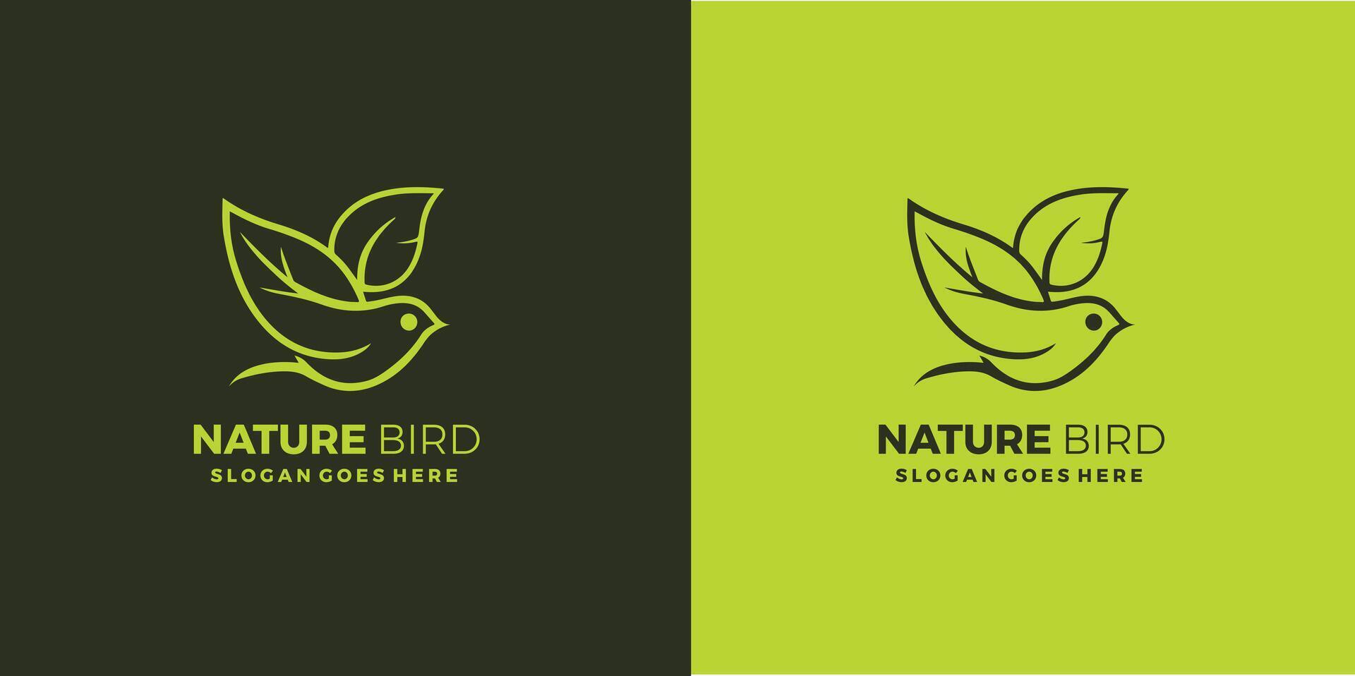 Nature bird logo with bird and leaf design Pro style and Pro SVG vector
