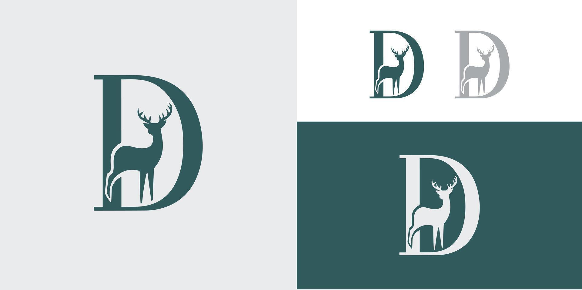 D initial letter with deer horn Free concept and Pro SVG vector