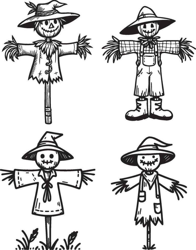 Scarecrow Sketch Drawing. vector