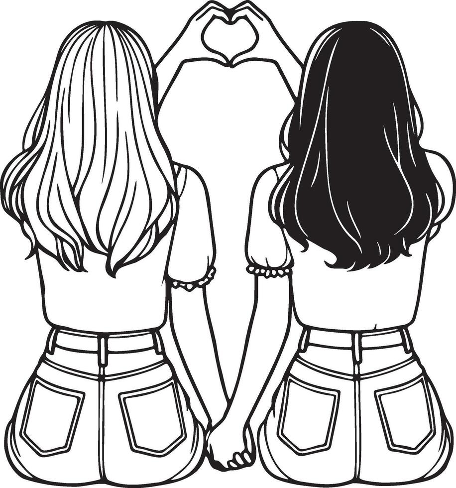 Girl Friends Sketch Drawing. vector