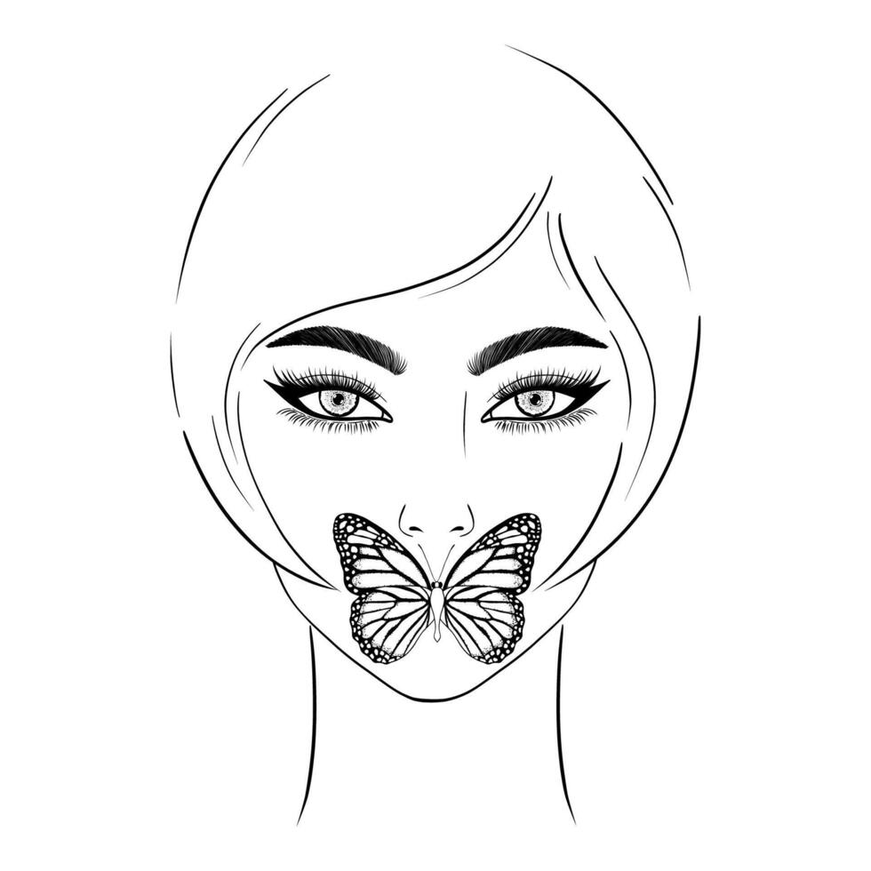 Woman face and butterfly vector