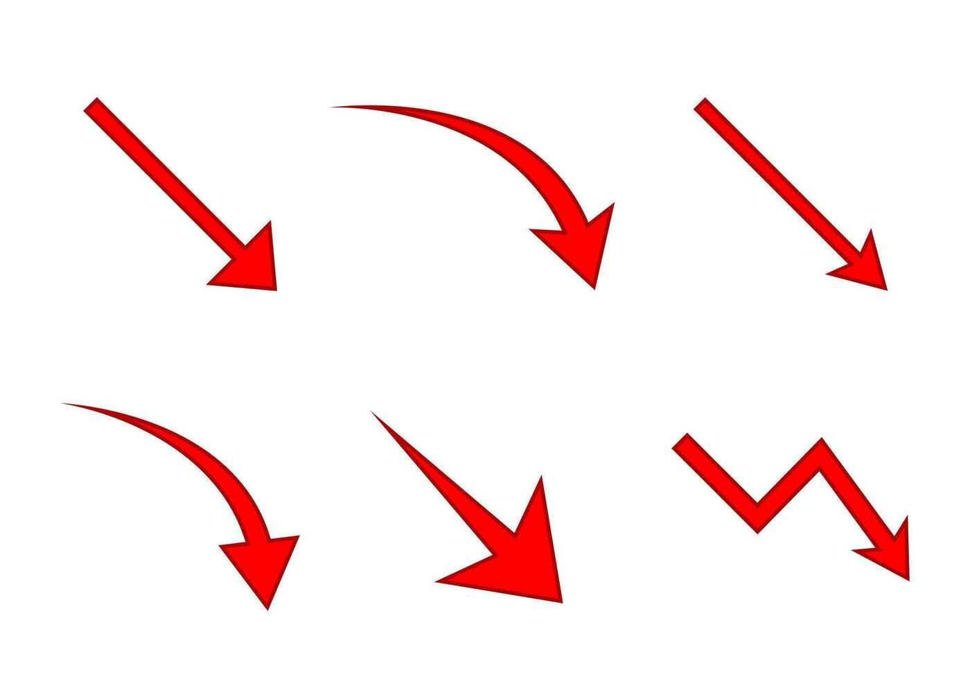 Curved down arrow icon set in flat style. Decrease, bankrupt, loss concept vector