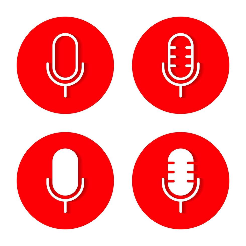 Mic, microphone icon set with shadow. Voice recorder concept vector