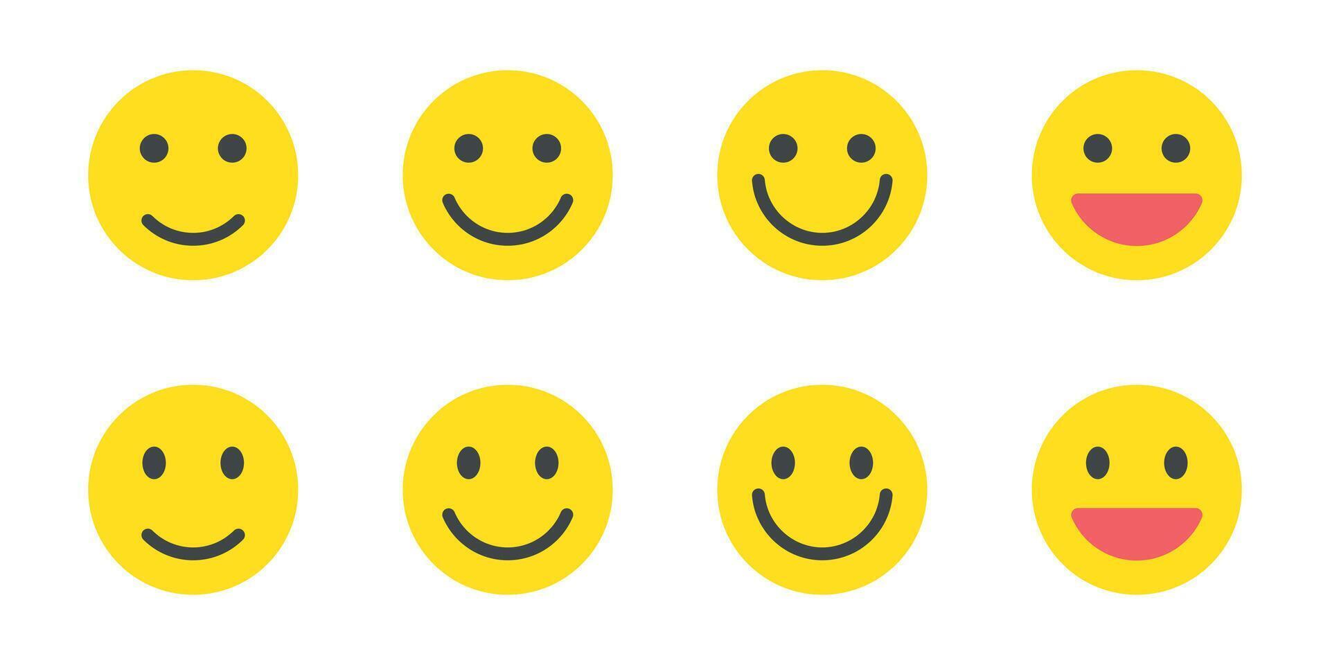 Smile face emoji icon set collection in flat style. Happy emoticon facial concept vector