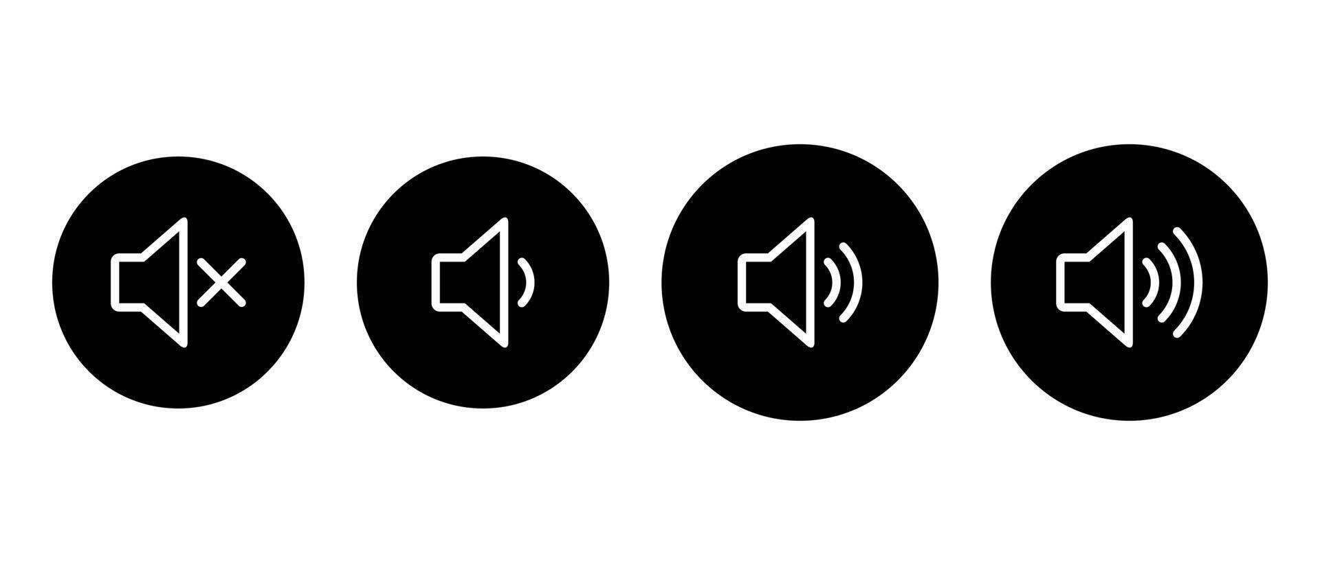 Speaker volume icon set on black circle. Level sound button vector