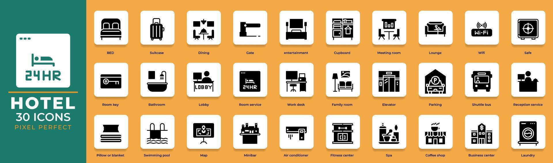 Set of hotel flat icons. editable stroke collection and pixel perfect. vector