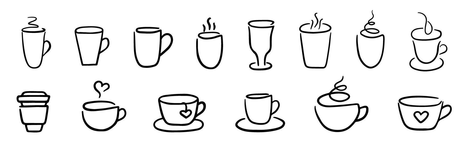 Hand-Drawn Coffee and Tea Cup Icons Collection vector