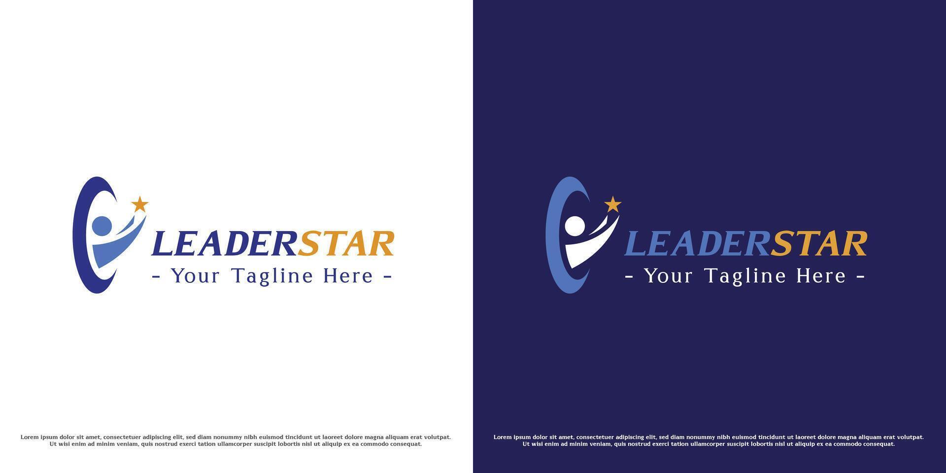 Success leader logo design illustration. Silhouette of person achieving dream hope star target award career job office company business company work. Abstract minimal simple flat icon symbol. vector