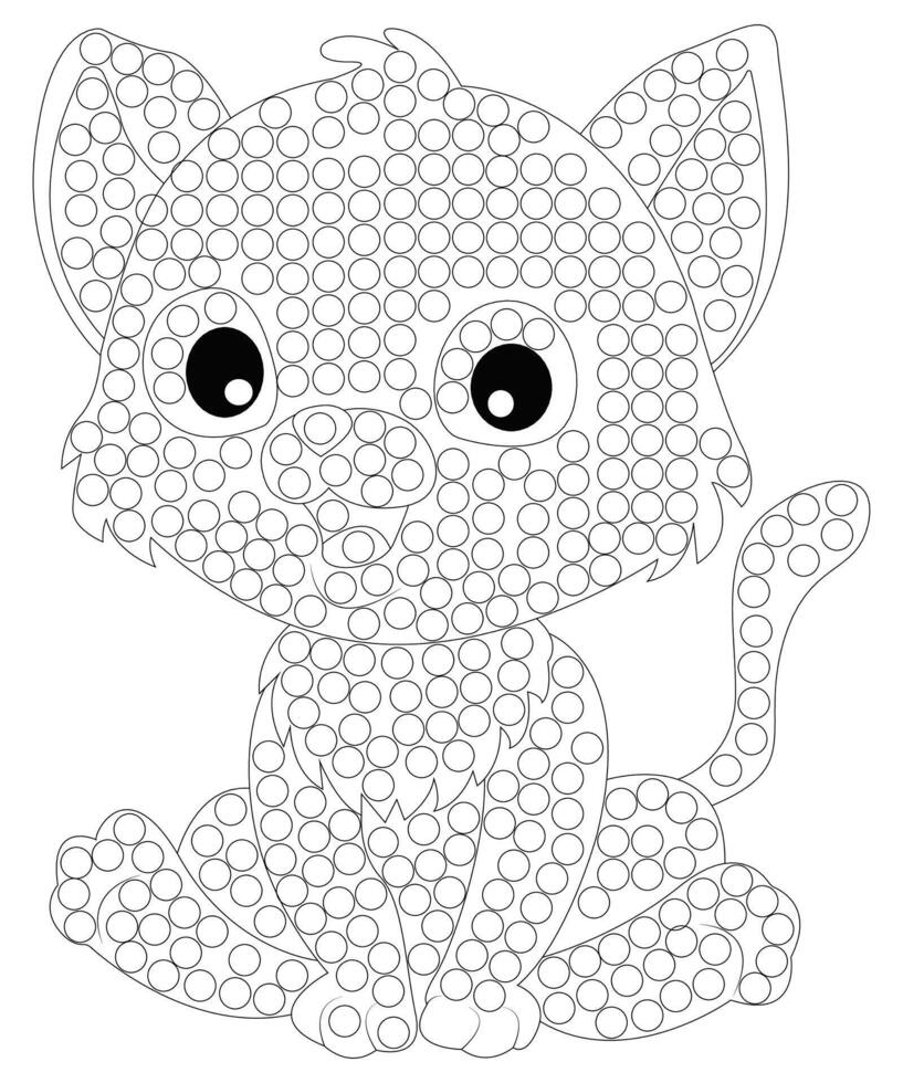 Dot Cat Coloring page for kids and adults. Dot Cat coloring book page for Children vector