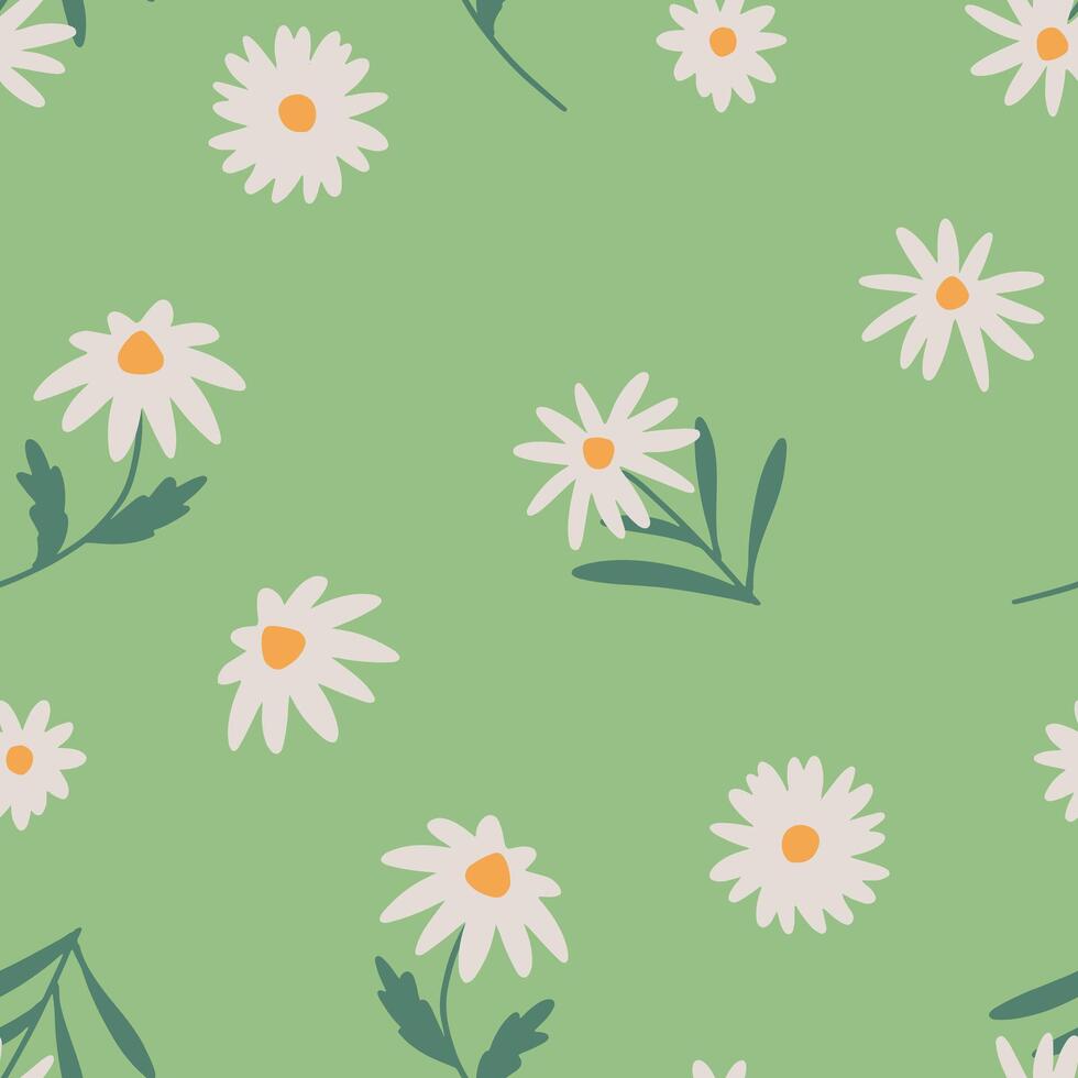 Cute chamomile flowers seamless pattern. Simple ornament for children's designs. vector