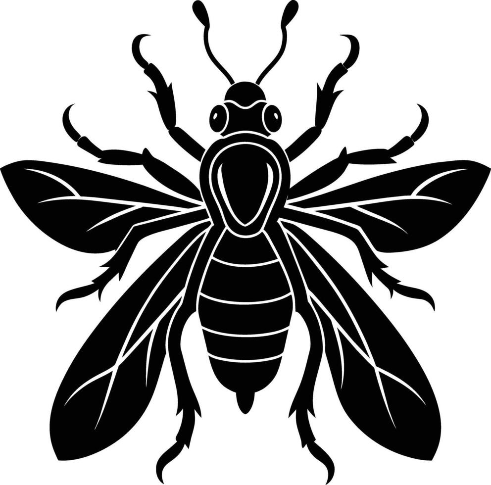 A black silhouette of a bee vector