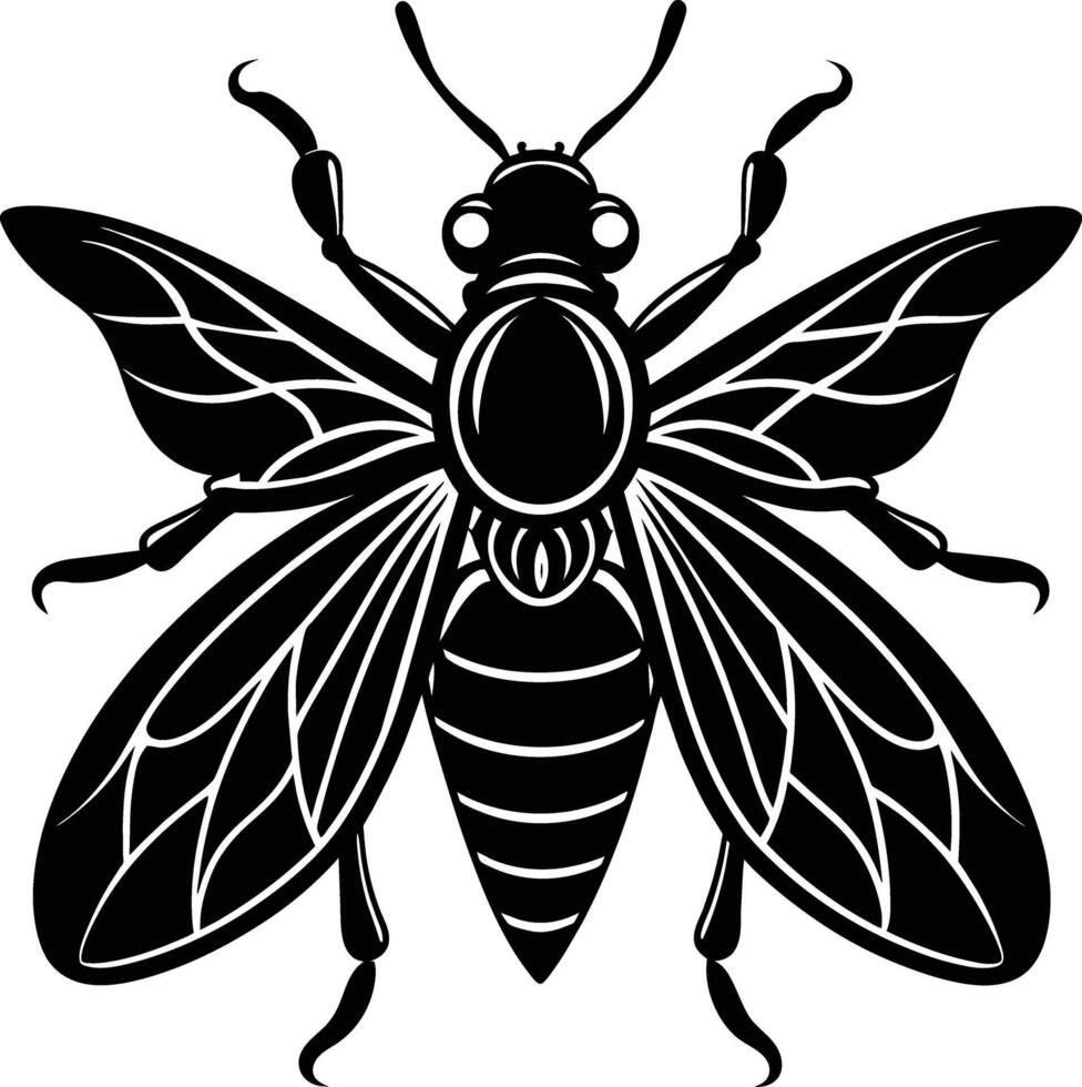 A black silhouette of a bee vector
