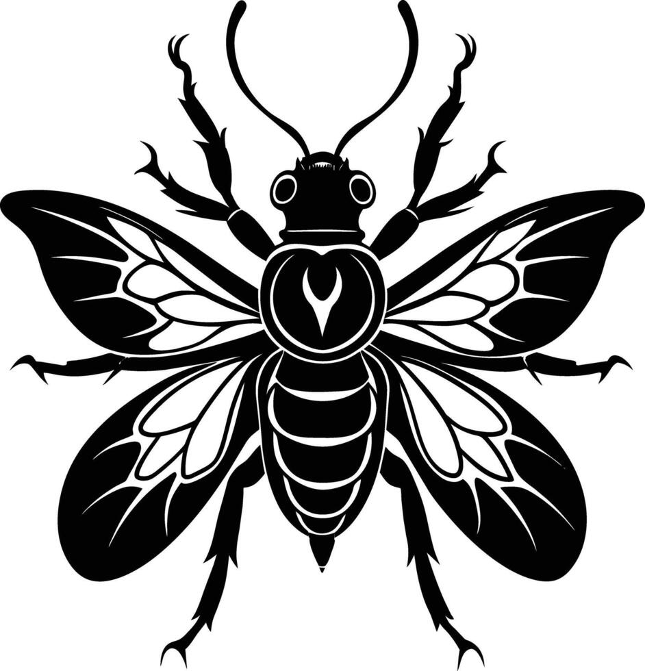 A black silhouette of a bee vector