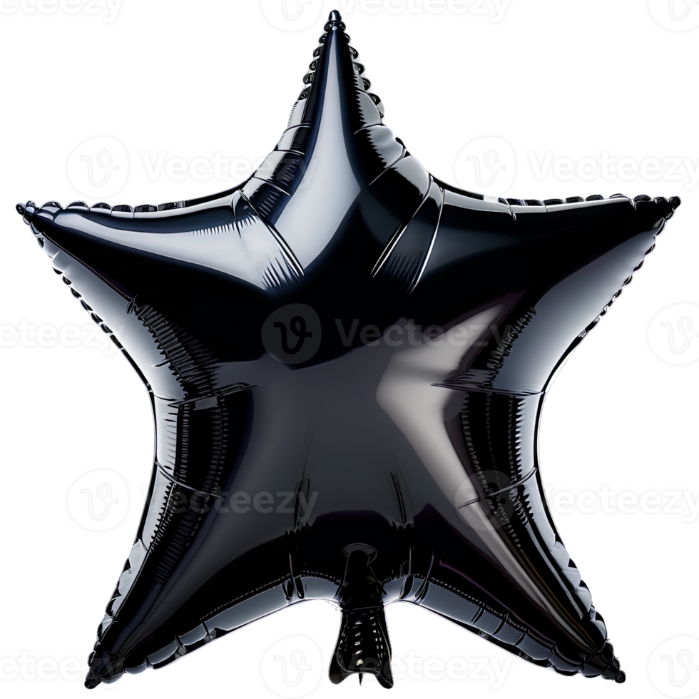 Black Star-shaped balloon floats on transparent background. Captured during celebration for decorative purpose. png