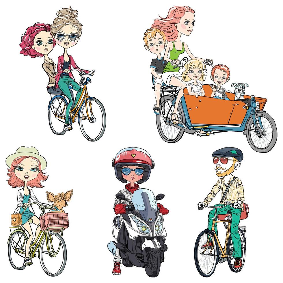 set people ride a bike vector