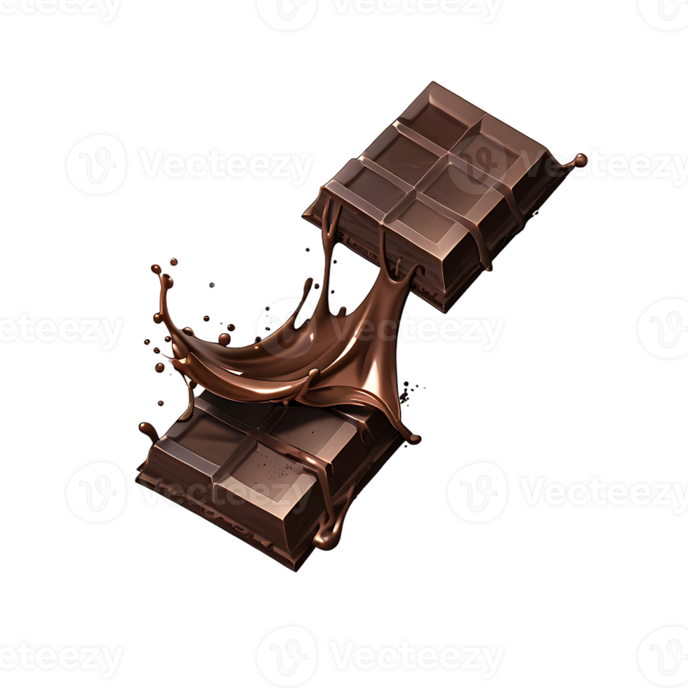 Delicious chocolate bars with splash isolated on transparent background png