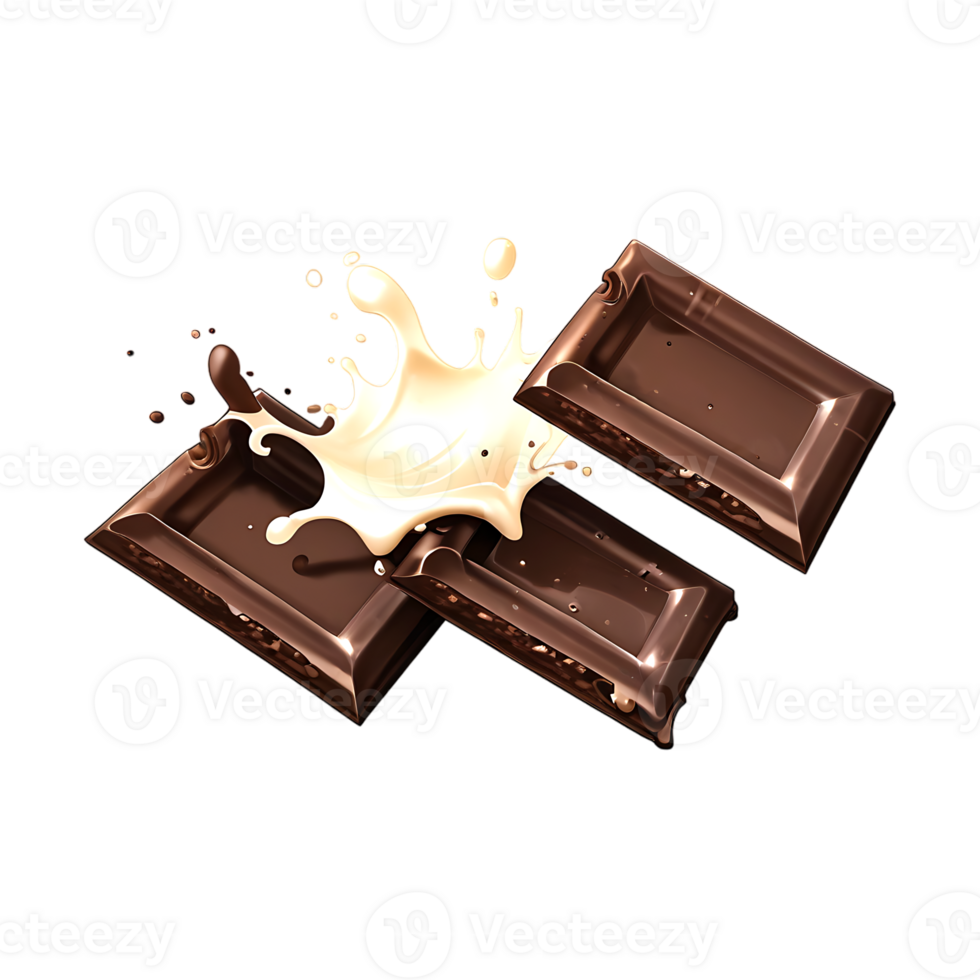 Delicious chocolate bars with splash isolated on transparent background png