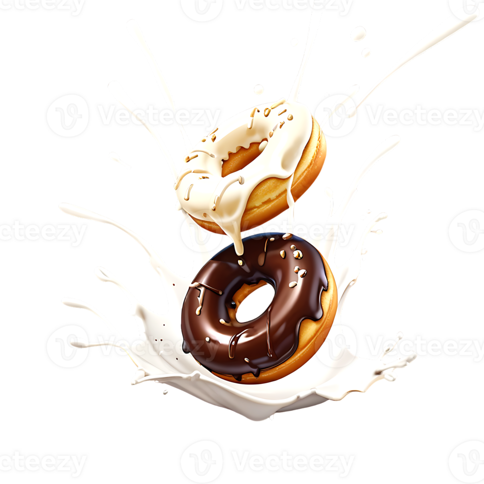 Donuts in dark and white chocolate with splashes isolated on a transparent background png