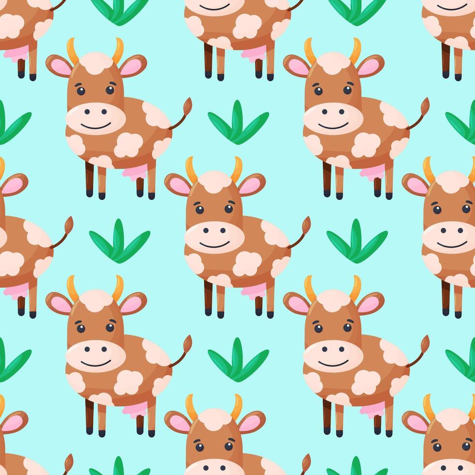 Seamless pattern with cute Cows character. illustration for your design. vector