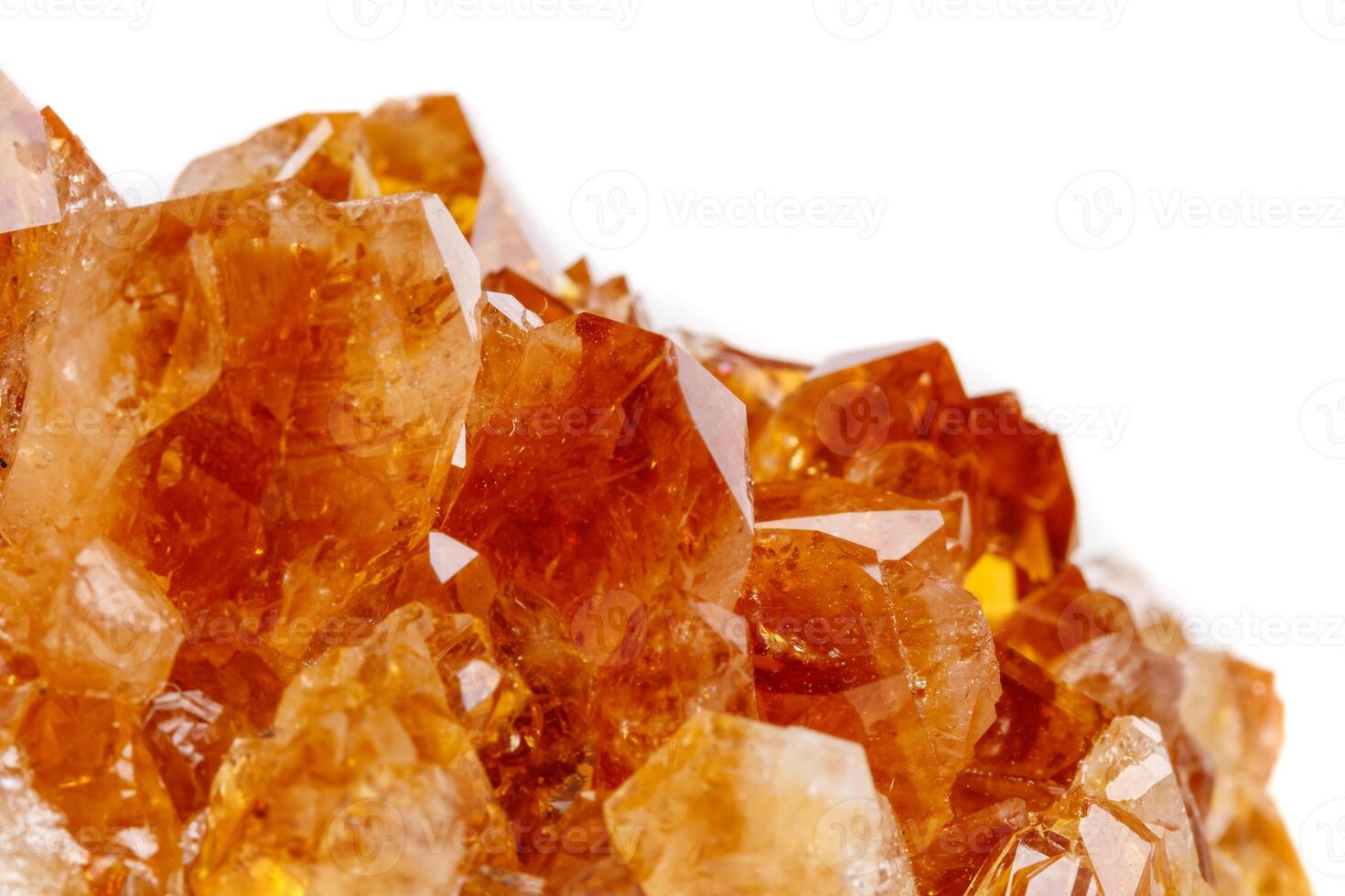 Macro mineral stone Citrine in rock in crystals on a white background photo
