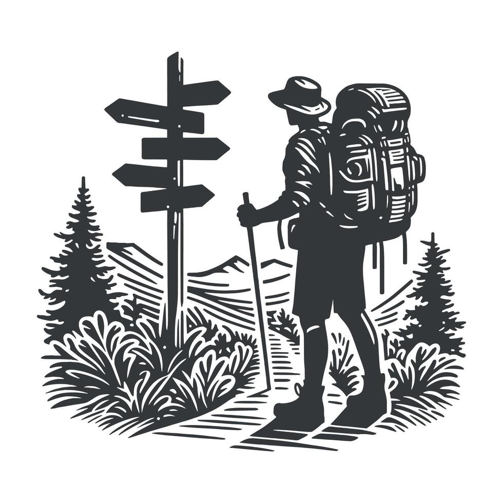 Hiking Minimalist and Camping Silhouette art illustration design vector