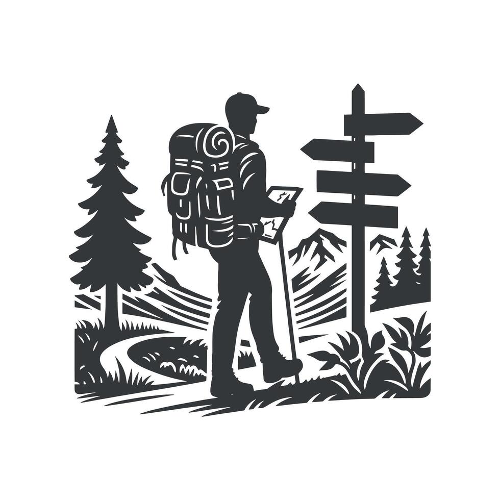 Hiking Minimalist and Camping Silhouette art illustration design vector