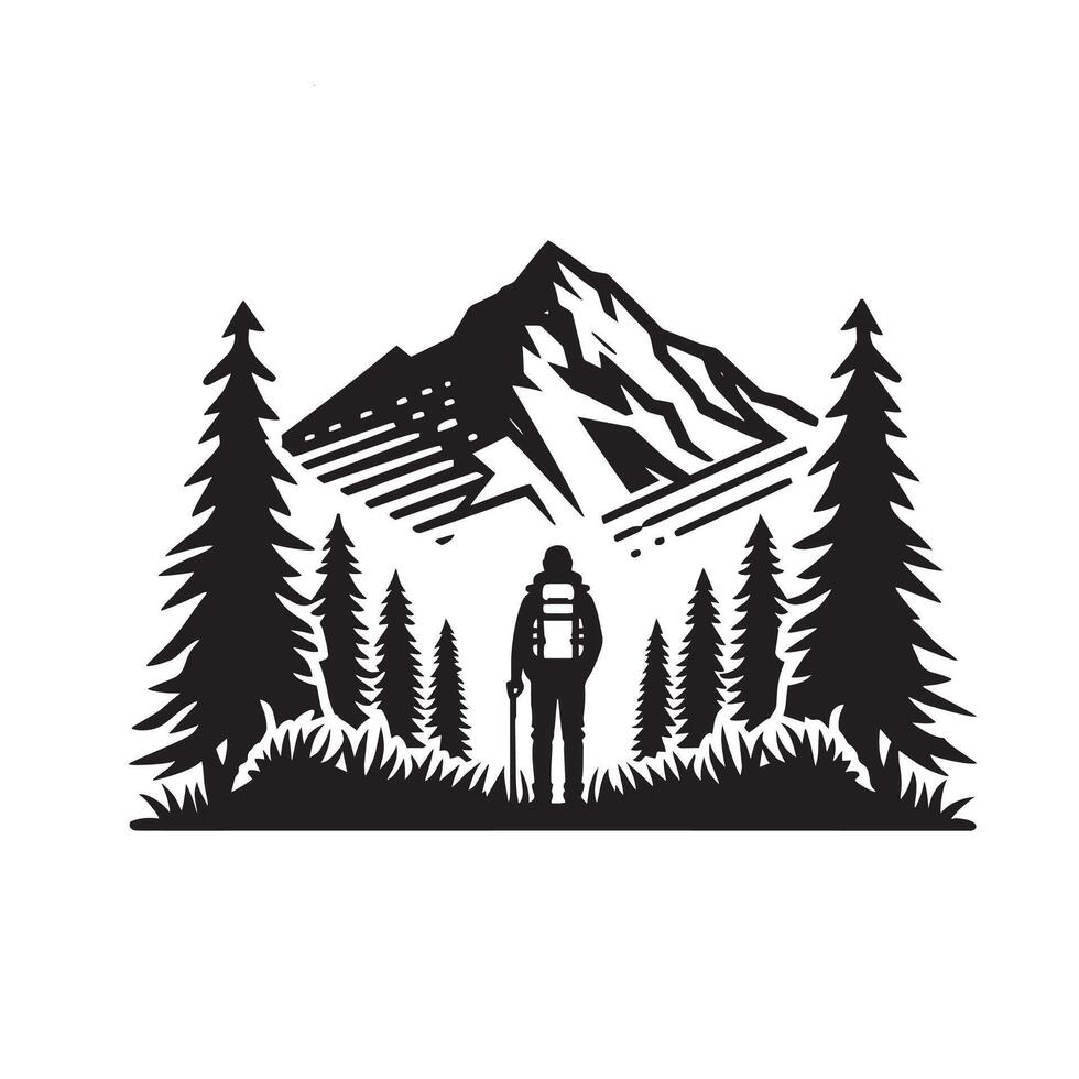 Hiking Minimalist and Camping Silhouette art illustration design vector