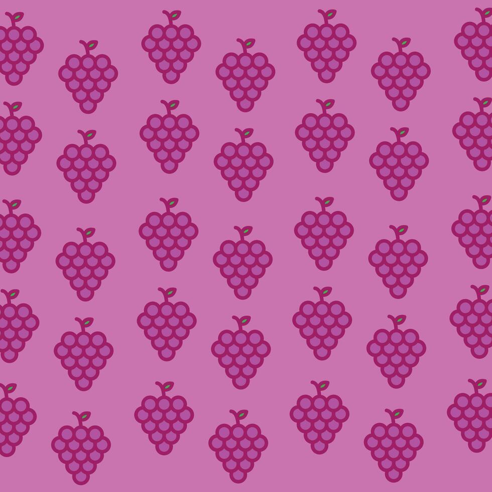 Pattern with bunch of purple grapes with stem and leaf on purple background vector