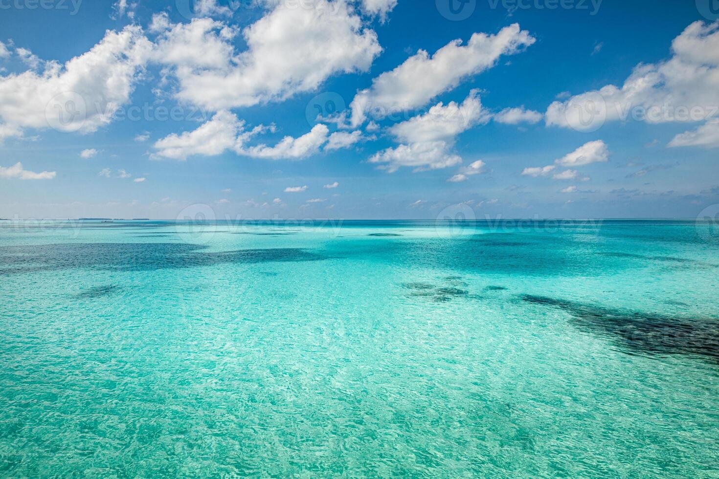 Relaxing seascape with wide horizon of the sky and the sea. Panorama of tropical beach seascape horizon. Abstract bright sunshine sky light tranquil relax summer seascape freedom wide angle photo