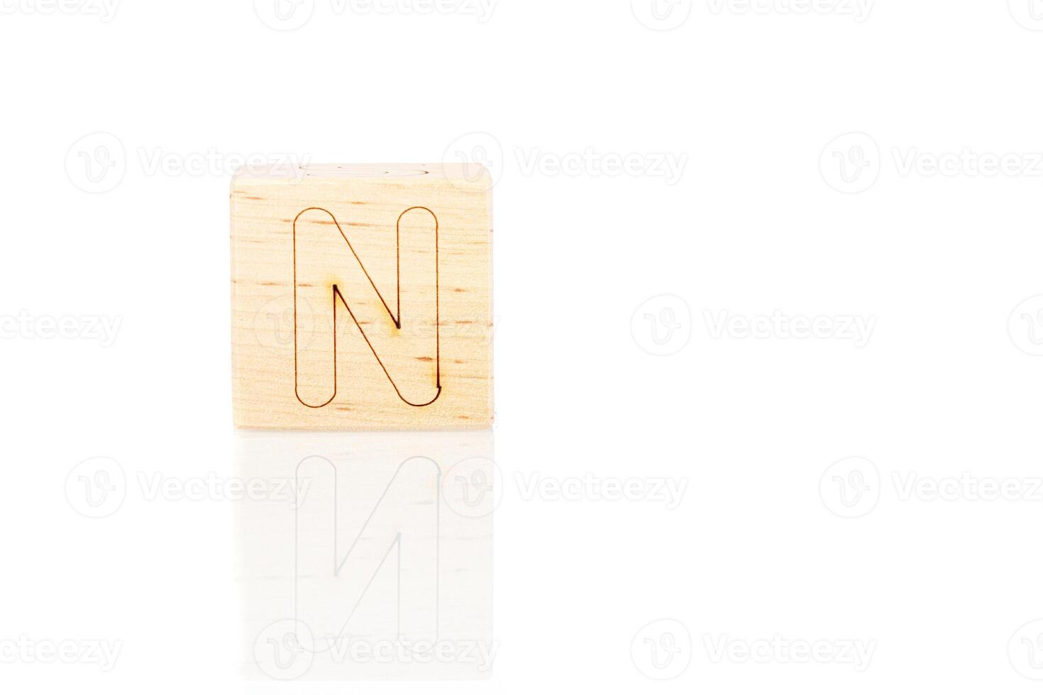 Wooden cubes with letters N on a white background photo