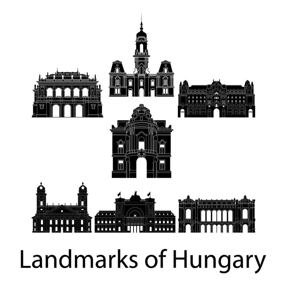 set of Hungary famous landmark silhouette style, illustration vector
