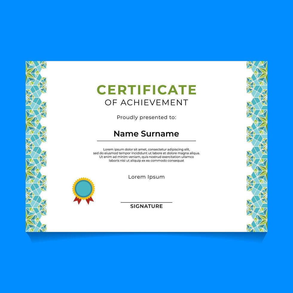 Arabic and Islamic Geometric Certificate Template Design vector