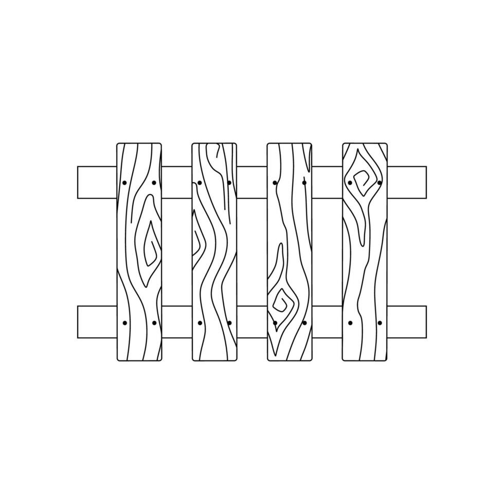 Doodle Wooden Fence, Linear icon. Editable stroke. Outline Illustration of Garden border isolated on White background. Natural Planks Farm Board. Graphic Art for Logo, Color Book vector