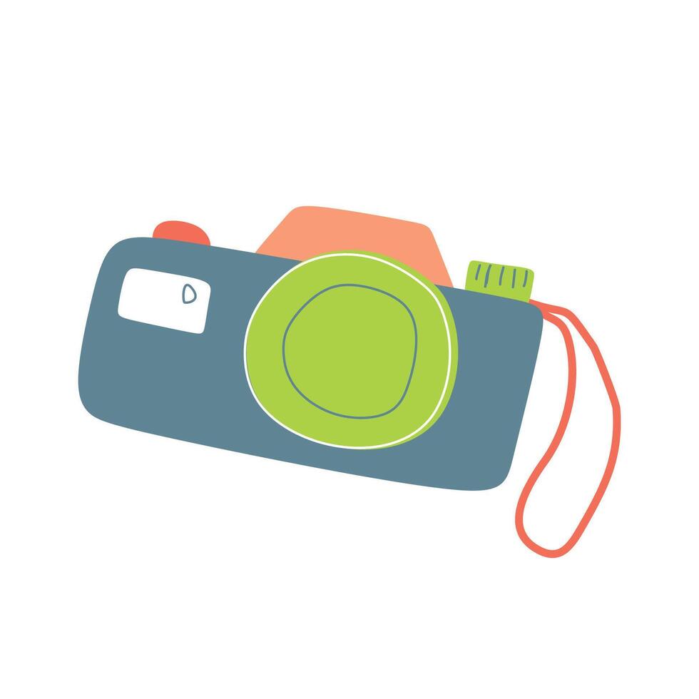 Camera icon in Flat style. Photography concept illustration on isolated White background. Cartoon Color Photo sign business Design Art, Vacation, Travel Graphic Object for Logo, Card, Sticker vector